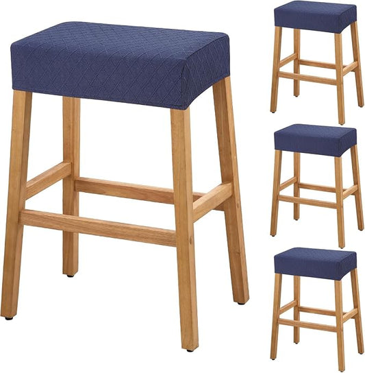 YISUN Stool Covers Rectangle - 4 Pack Stretch Waterproof Saddle Seat Cover Counter Bar Stools Bar Chairs Covers Kitchen Island Chairs Cushion Protector (4, Argyle-Navy Blue)