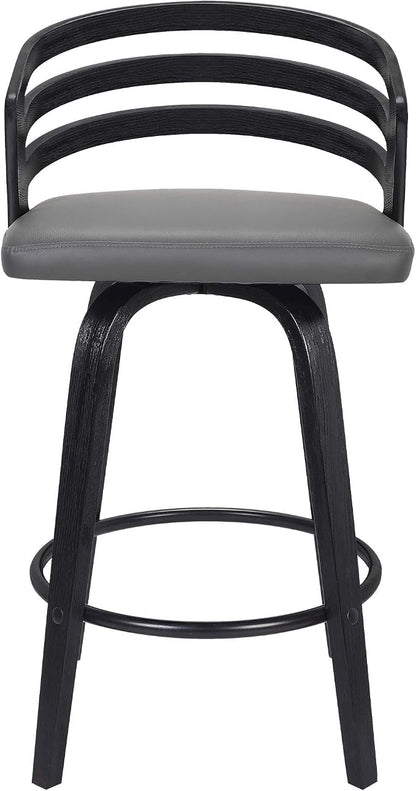 Armen Living Jayden Modern 26" Seat Height Swivel Grey Faux Leather and Black Wood Bar Stool for Kitchen Island Counter