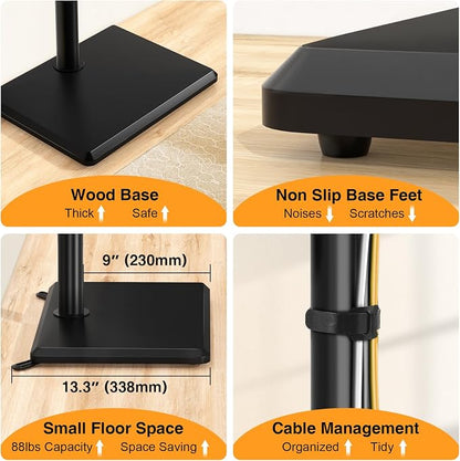 TVON Floor TV Stand with Mount for Most 32-65 Inch Flat/Curved TVs up to 88 lbs, Height Adjustable TV Mount Stand with Wood Base, Swivel TV Stand for Bedroom, Corner & Living Room, Max VESA 400x400mm