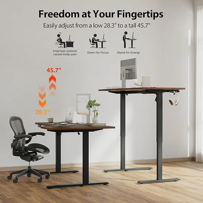 Agilestic Electric Standing Desk, Height Adjustable Desk, 63 x 35 Inch Sit Stand up for Work Office Home, L Shaped Ergonomic Rising Computer Table with Memory Preset, Dark Walnut