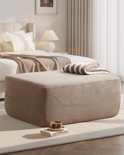 37" Plush Boneless Ottoman, Upholstered Cloud Footrest for Boneless Couch in a Box,Oversize Poufs for Living Room & Bedroom Sofa Ottoman,Comfy Seating with Dense Foam, Camel (Corduroy Fabric)