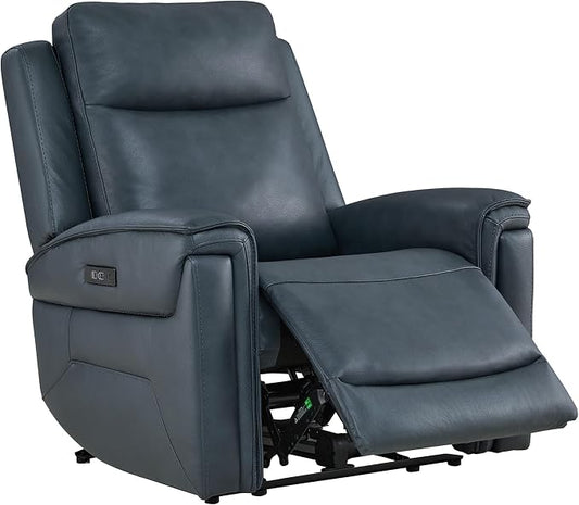 Watson & Whitely Super Zero Gravity Power Recliner Chair with Power Headrest, Genuine Leather Recliner with USB & Type-C Ports, Electric Reclining Sofa Chair for Living Room, Bedroom, Navy Blue
