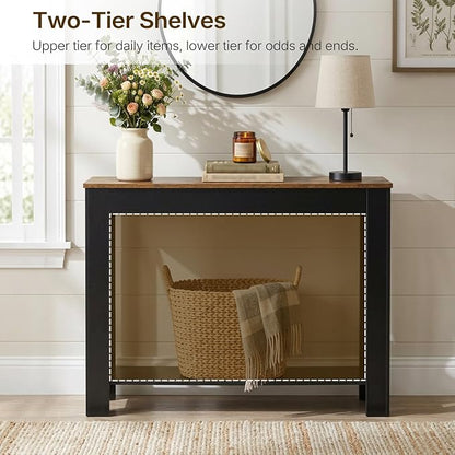 YATINEY Farmhouse Console Table, 39.4'' Small Narrow Entryway Table, Wood Couch Table Behind Sofa with Storage Shelf, Slim Farmhouse Hallway Table for Hallway, Foyer, Black and Rustic Brown CT34BR