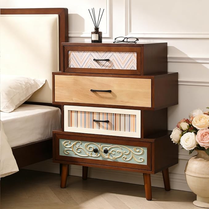 Ahokua Boho Accent Cabinet with Drawers, Narrow Storage Cabinet for Small Spaces, Multi-Drawer Chest for Entryway, Hallway or Living Room, 26"