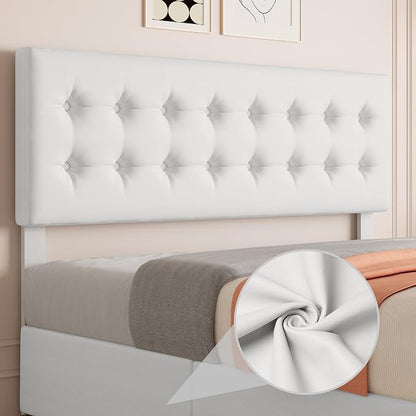 IDEALHOUSE King Size Bed Frame with 4 Storage Drawers and Headboard, Faux Leather Upholstered Platform Bed Frame with Wooden Slats Support, Button Tufted Design, No Box Spring Needed, White