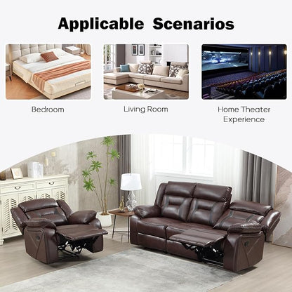 EBELLO Faux Leather Recliner Sofa Furniture Set for Living Room, 2 Recliner Chairs, 3 Seat Recliniing Sofa Couch Set for Meeting Room, Dark Brown