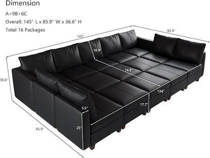 EASE MOOSE Faux Leather Modualr Sectional Couch with Storage,Black Faux Leather Modualr Sofa Couch
