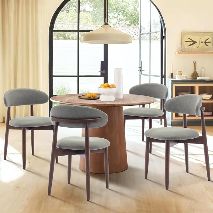 COLAMY Wooden Dining Room Chairs Set of 4, Modern Upholstered Fabric Dining Chairs, Farmhouse Kitchen Side Chair with Foot Pegs, Green