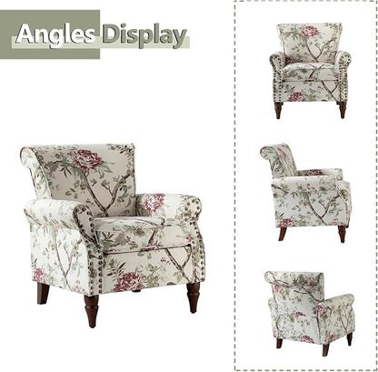 HULALA HOME Modern Wingback Accent Chairs Set of 2 with Wood Legs & Removable Cushion, Comfy Upholstered Armchairs with Nailhead Trim, Floral Pattern Single Sofa Chairs for Living Room Bedroom, Floral
