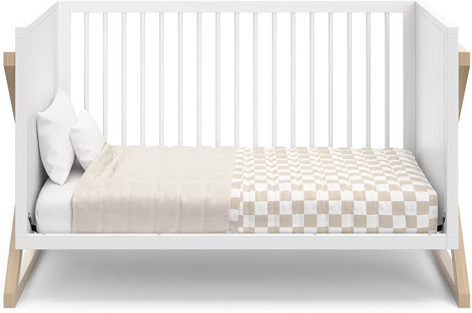 Storkcraft Equinox 3-in-1 Convertible Crib – GREENGUARD Gold Certified, Fits Standard Crib Mattress, Converts to Toddler Bed and Daybed, 4 Adjustable Mattress Heights (White and Driftwood)