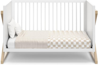 Storkcraft Equinox 3-in-1 Convertible Crib – GREENGUARD Gold Certified, Fits Standard Crib Mattress, Converts to Toddler Bed and Daybed, 4 Adjustable Mattress Heights (White and Driftwood)