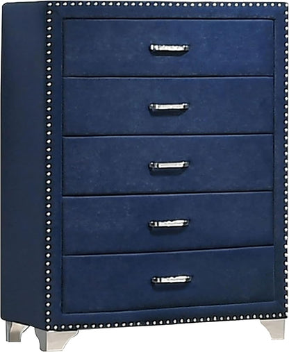 Coaster Home Furnishings Melody Modern Classic 5-Piece Bedroom Set Velvet Upholstered California King Size Wingback Bed Frame 66-inch Headboard Pacific Blue 223371KW-S5