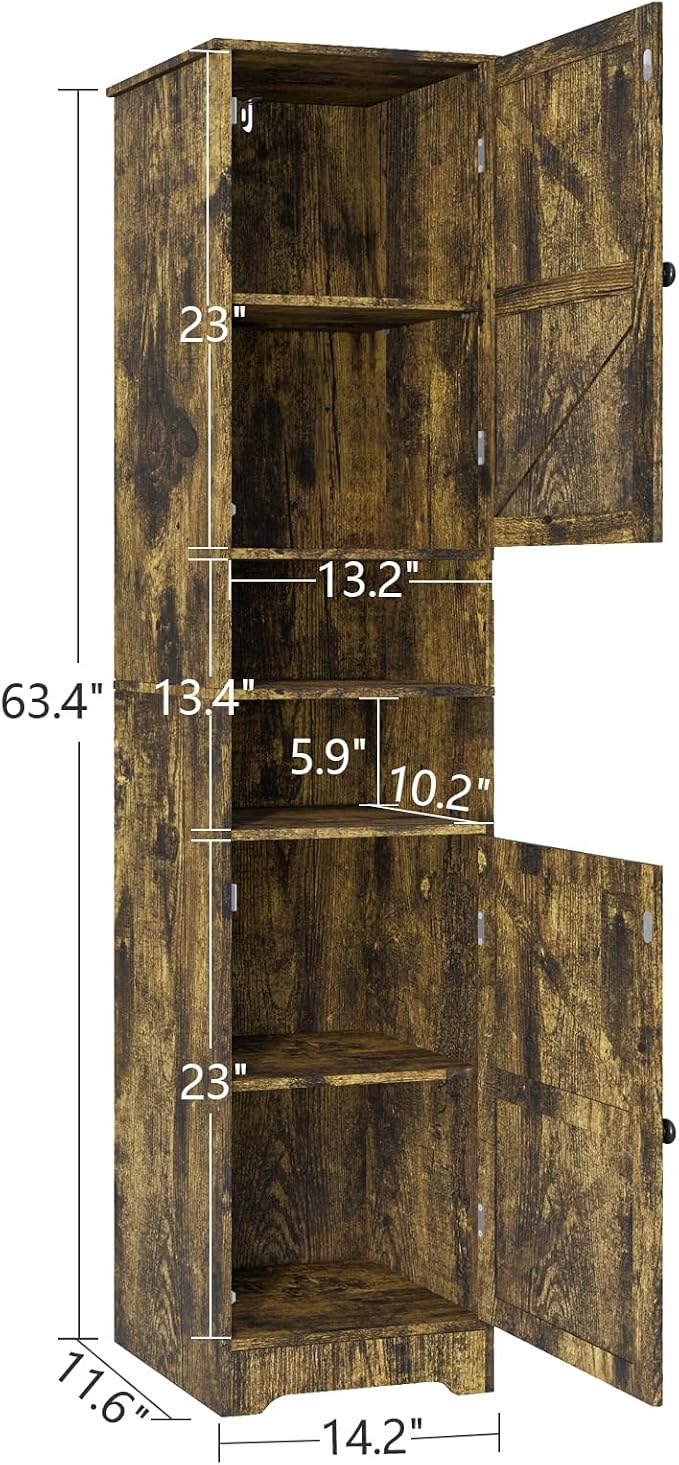 Viaozutis Tall Bathroom Storage Cabinet, Slim Freestanding Cabinet with Adjustable Shelves, Vertical Storage Organizer for Small Bathrooms, Toilet Paper & Daily Essentials Storage Retro Colors