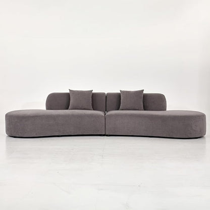 Container Furniture Direct 132" Curved Sofa with Throw Pillows, 6 Seater Luxury Velvet Couch with Half Moon Design and High-Density Foam, Ideal for Modern Living Room, Office & Apartment, Grey