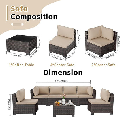 LAFWELL 7 Pieces Outdoor Patio Furniture Sets,Rattan Conversation Sectional Set,Manual Weaving Wicker Patio Sofa with Tea Table
