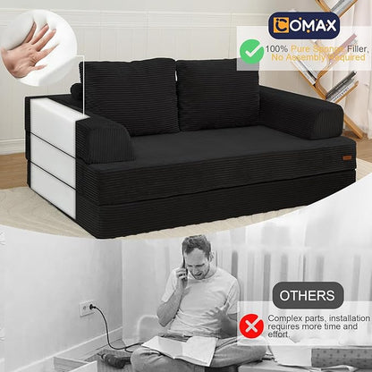 COMAX Futon Sofa Bed, Convertible Sofa Bed, Folding Boneless Couches | Boneless Couch for living room, 4‑in‑1 Fold Out Small Foldable Loveseat Floor Sleeper Mattress Lounge Space‑Saving
