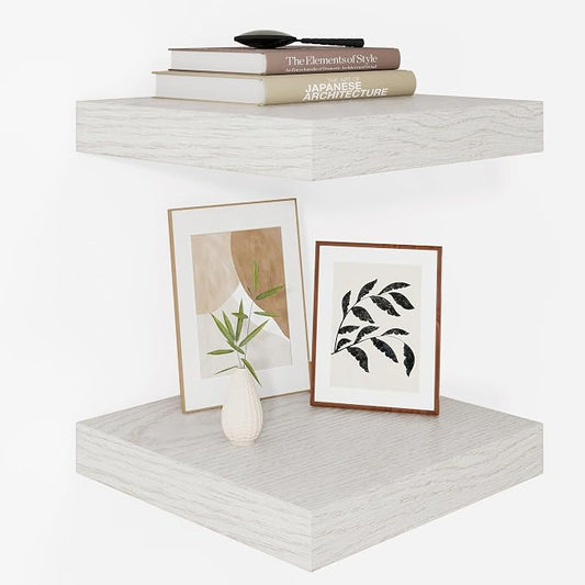 Vivelove 12 Deep Floating Shelves for Wall, 12x12 Inch Shelves for Room Wall Mounted, 2" Thick Floating Shelf for Living Room Bedroom Bathroom Kitchen Laundry Room, Set of 2 White Birch