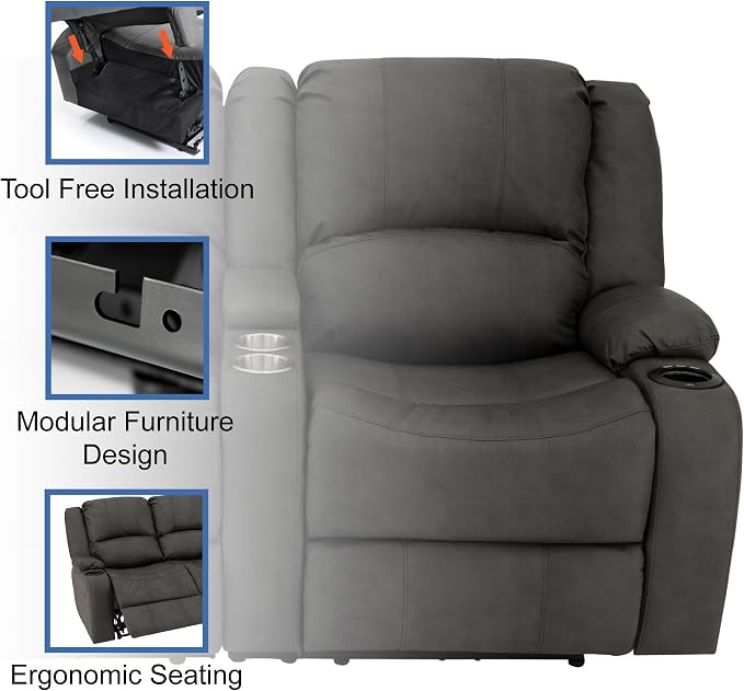 RecPro Charles 64" RV Wall Hugger Reclining Sofa | Gunmetal