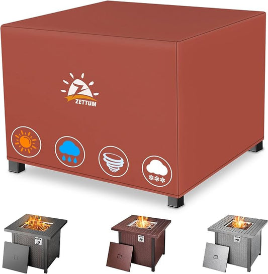 Zettum Fire Pit Cover Square 32 Inch - Outdoor Firepit Cover Heavy Duty & Waterproof, 600D Patio Fire Table Covers Gas Fire Pit Accessories Fit 32" Yaheetech Firepit Brown - 32 x 32 x 16 Inch