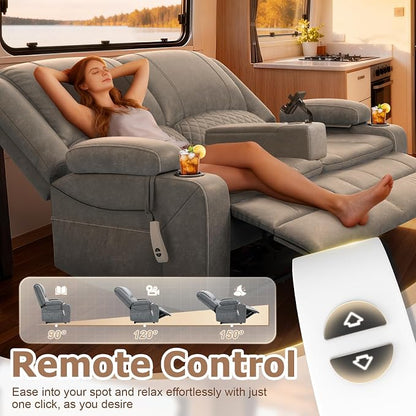 Loveseat Recliner Sofa, Power Reclining Loveseat Sofa RV Couch with Removable Armrest and Remote Control, Wall Hugger Home Theater Seating with 2-Tier Cushions, Storage & USB Ports, PU Grey