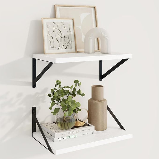 Axeman Deep Floating Shelves | 16 Inch White Wall Shelves Set of 2 | 10 Inch Deep Wood Floating Shelves for Wall | 16" W x 10" D White Shelves for Living Room Bathroom Kitchen