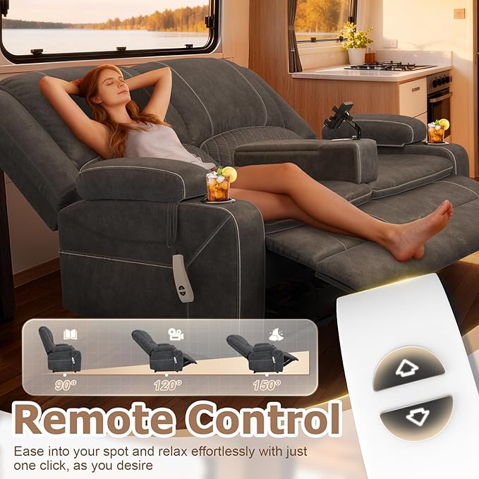 Loveseat Recliner Sofa, Power Reclining Loveseat Sofa RV Couch with Removable Armrest and Remote Control, Wall Hugger Home Theater Seating with 2-Tier Cushions, Storage & USB Ports, Grey