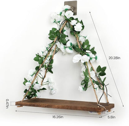 Forest Angle Shelf for Wall,Floating Shelves,Floating Shelves for Wall No Drilling,Adhesive Shelves,Command Strip Shelf,Room Decor Aesthetic,Plant Shelf Wall,Whimsical Decor,2-Piece Set(White Flower)