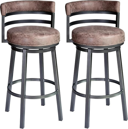 Armen Living Madrid 30" Seat Height Swivel Modern Bandero Tobacco Modern Faux Leather and Mineral Finish Bar Stool for Kitchen Island Counter, Set of 2