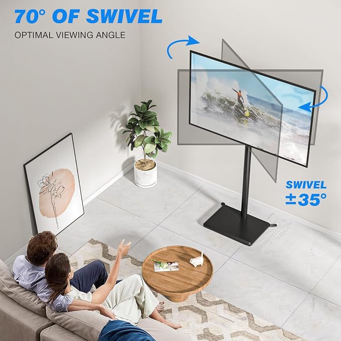 Rfiver Swivel Floor TV Stand with Mount for 32-65 inch TVs up to 88 lbs, Height Adjustable Tall TV Stand with Wood Base, Saving Space Design for Bedroom, Living Room and Corner, Max VESA 400x400mm