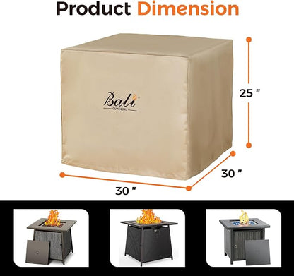 BALI OUTDOORS 30 Inch Square Patio Fire Pit Table Cover, Heavy Duty, Waterproof and Weather Resistant Oxford Fabric Cover, Brown
