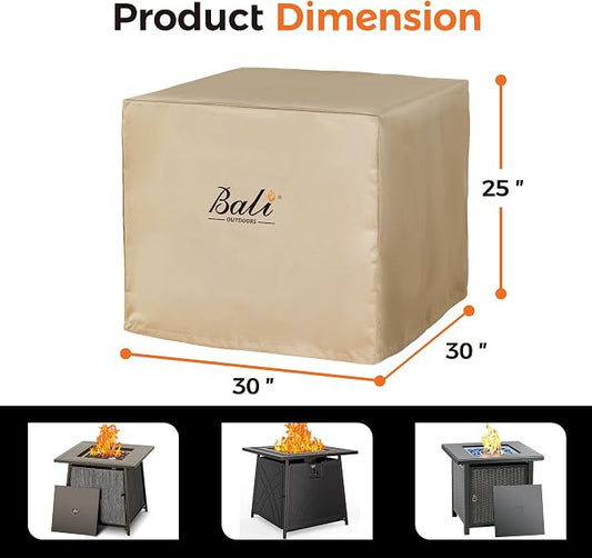 BALI OUTDOORS 30 Inch Square Patio Fire Pit Table Cover, Heavy Duty, Waterproof and Weather Resistant Oxford Fabric Cover, Brown