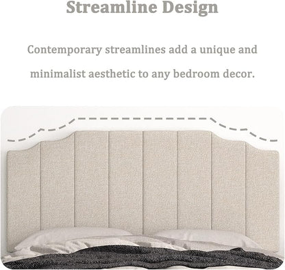 Befurtori Queen Size Headboard Only, Linen Wall Mounted Headboard Queen/Full Size for Adjustable Bed, Modern Vertical Channel Design with Curved Tufted Upholstered Head Board, Beige