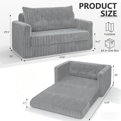 HABUTWAY 49.8" Loveseat Boneless Couch, 4-in-1 Convertible Sofa Bed, Plush Fur Folding Futon Sofa Bed Couches with a Pillow for Living Room, High-Density Foam Support, No Assembly Required, Light Grey