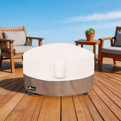 Fire Pit Cover Round 56 Inch Waterproof,Outdoor Heavy Duty Durable 600D Tear-Resistant Fire Pit Table Cover,Patio Round Firepit Cover 56" D x 22" H, Beige