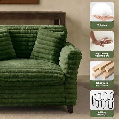 ERYE 46.9" Corduroy Upholstered Accent Chair Wide Seat Armchair for Living Room Bedroom, Modern Cloud Cushion Armchair W/ 2 Pillows and Wooden Legs for Home Apartment Office