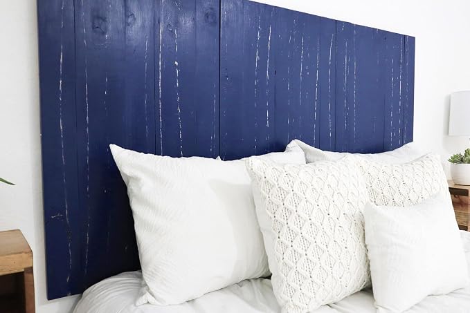 Barn Walls Navy Blue Headboard, Coastal Design Weathered, Solid Wood Headboard Floating Panels Wall Mount, Adjustable Height Easy Assembly, Queen Size