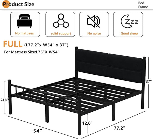 Metal Bed Frame,14Inch Full Bed Frame with Headboard,Heavy Duty Sturdy Mattress Foundation,Easy Assembly,No Box Spring Needed,Black Full Size