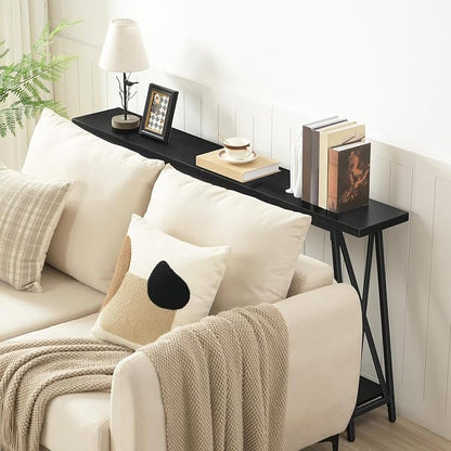 MAHANCRIS Console Table, 63" Industrial Entryway Table, Extra Long 2-Tier Sofa Table Behind Couch, X-Shaped Support, for Entryway, Hallway, Living Room, Black CTHB4801