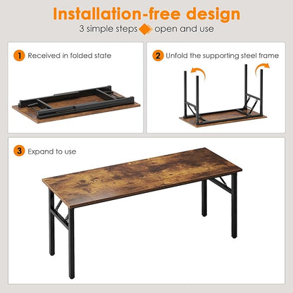 Need Office Computer Desk - 54.3L Sturdy and Heavy Duty Folding Laptop Table,Writing Table/Home Office Desk/Sewing Table,No Assembly Required (Rustic Brown & Black Frame)
