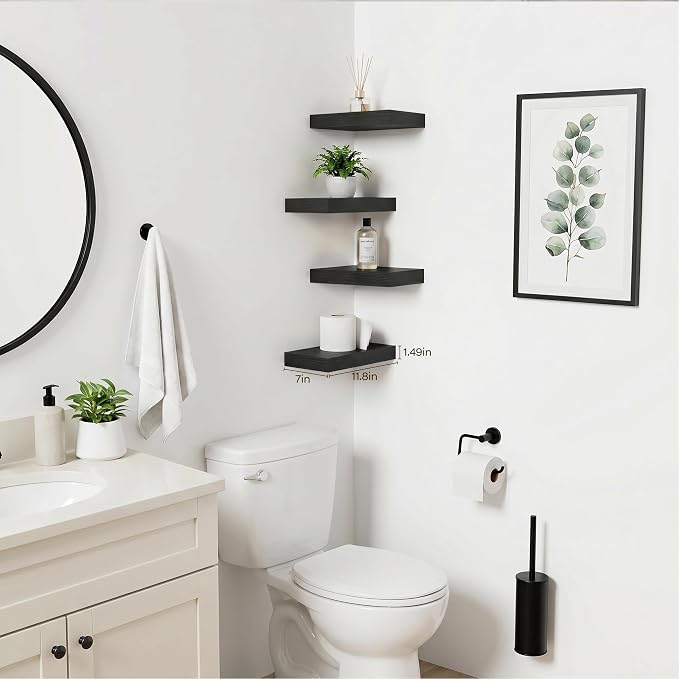 Floating Shelves for Wall-11.8 Inch Wall Shelves for Bedroom,Living Room,Bathroom,Home & Wall Decor with Invisible Brackets(Black,4 Pack)