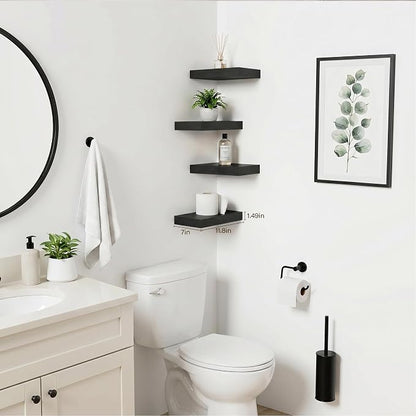 Floating Shelves for Wall-11.8 Inch Wall Shelves for Bedroom,Living Room,Bathroom,Home & Wall Decor with Invisible Brackets(Black,4 Pack)