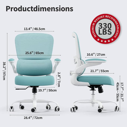 TRALT Office Chair - Ergonomic Desk Chair with Adjustable Lumbar Support, Mesh Computer Chair, Executive Chairs for Home Office Comfortable Lumbar Support (Mint Green)
