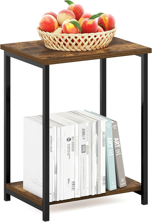Furinno Simplistic Metal Frame End Table, 1-Pack, Amber Pine