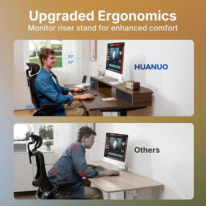 HUANUO 47.2" X 23.6" Electric Standing Desk with 2 Drawers, C-Clamp Mount Compatible, Height Adjustable Computer Desk, Home Office Stand Up Desk with 4 Preset Heights & 2 Hooks, Walnut