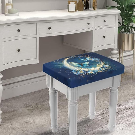 Bar Stool Seat Covers Rectangle Stool Covers Set of 2 Moon Butterfly Floral Bench Covers Slipcover Rectangle Stretch Counter Height Bar Stools Slipcovers Washable Saddle Seat Cover