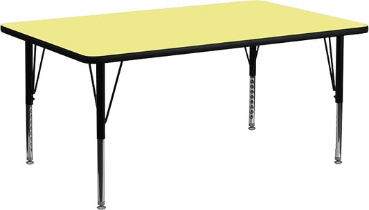 Flash Furniture 30''W x 72''L Rectangular Yellow Thermal Laminate Activity Table - Height Adjustable Short Legs