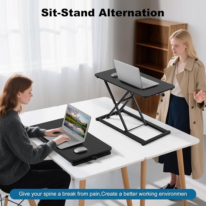 Height Adjustable Standing Desk Converter,Keyboard Riser for Stand Up Desk,Computer Keyboard Stand for Desktop,Portable Workstation Table for Home Office Black 23.6 Inch