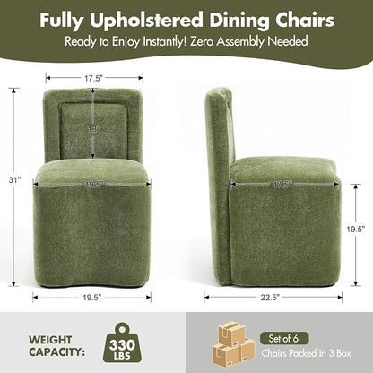 Hyfirm Upholstered Dining Chairs Set of 6, Mid-Century Scandinavian Parsons Armless Chairs with Plush Seat Cushion for Diningroom Bedroom Livingroom Reading Room，Green Fabric