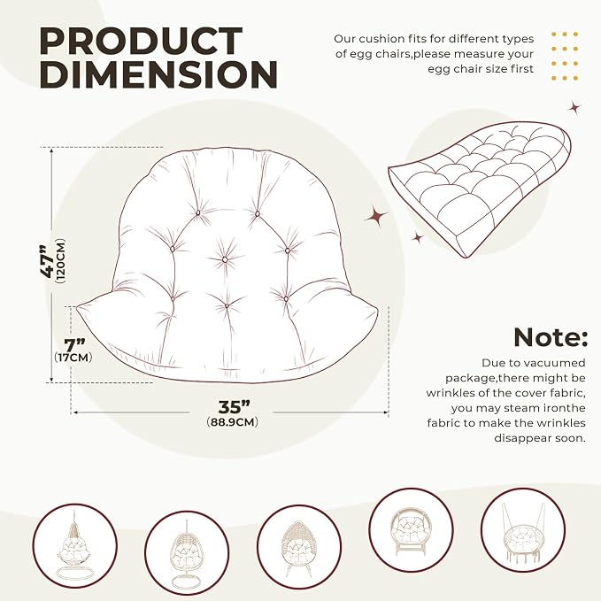 DANGHOOGY Egg Chair Cushion, Waterproof Outdoor Egg Replacement Cushions, Patio Chair Cushions for Outdoor Funiture, Thickened Hanging Chair Cushion, 35x47x7 Inches (Red)