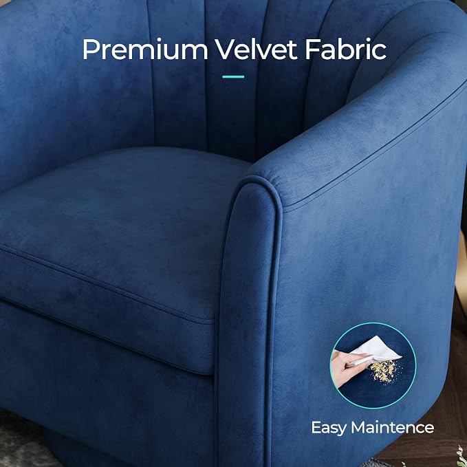 LINSY Swivel Accent Chair with Ottoman: Small Velvet Barrel Chair 360 Swivel Modern Armchair, Upholstered Reading Chair with Footrest for Living Room Bedroom Study Room (Blue)